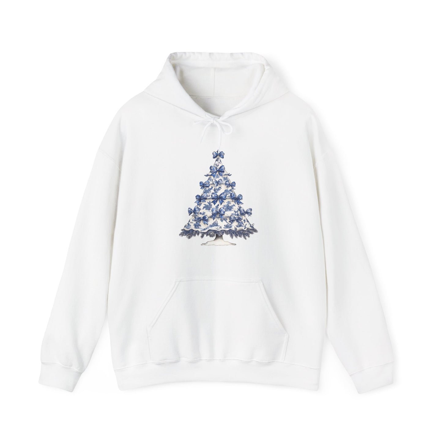 Toile De Jouy Blue Christmas Tree And Coquette Bows Hoodie
