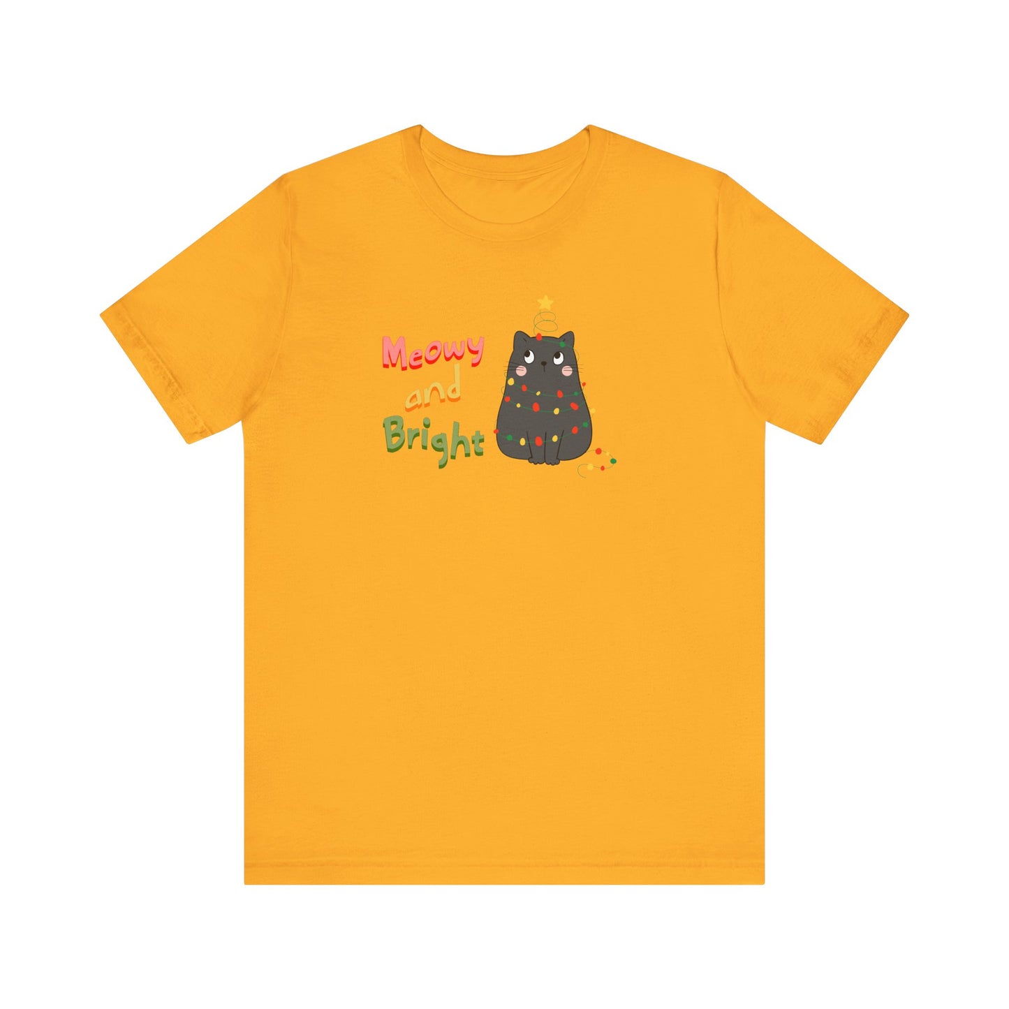 Meowy and Bright Cute Cat Wrapped in Christmas Lights T-shirt
