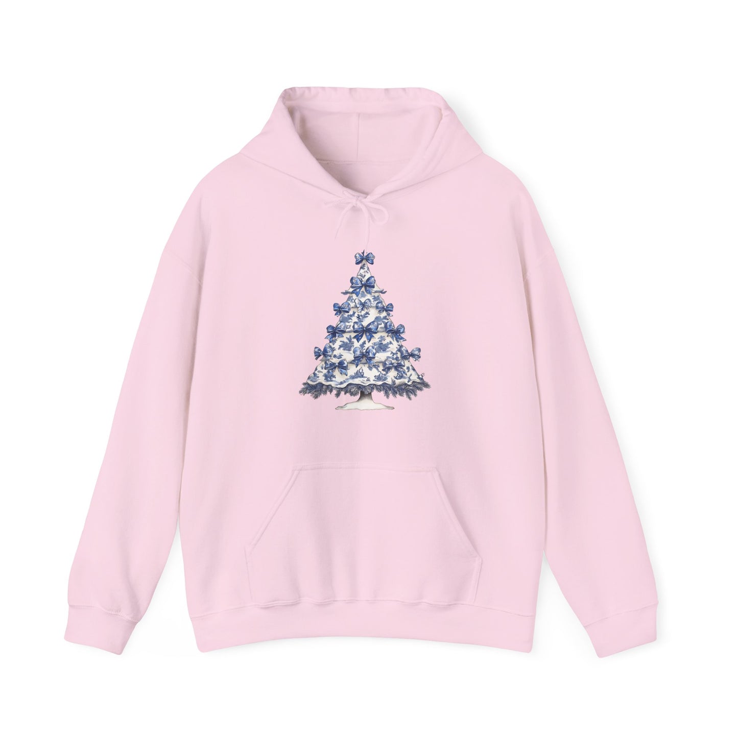 Toile De Jouy Blue Christmas Tree And Coquette Bows Hoodie