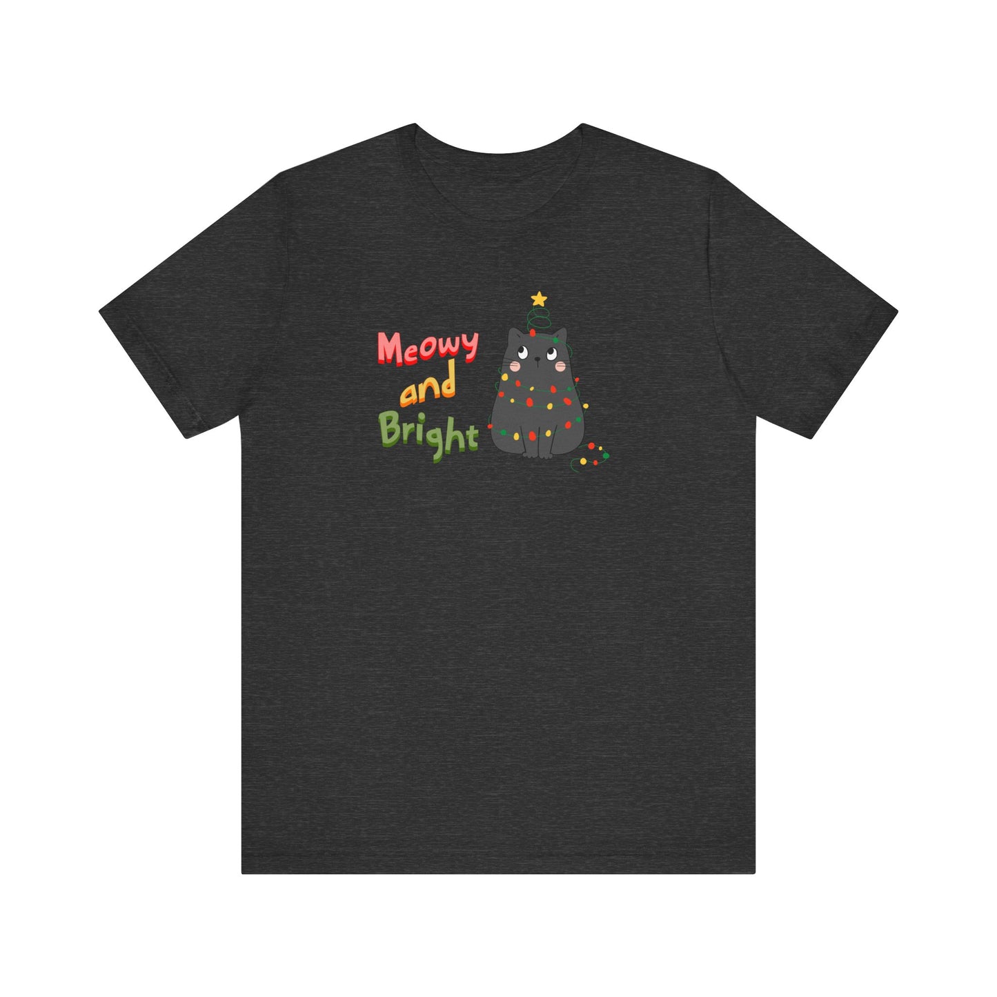 Meowy and Bright Cute Cat Wrapped in Christmas Lights T-shirt