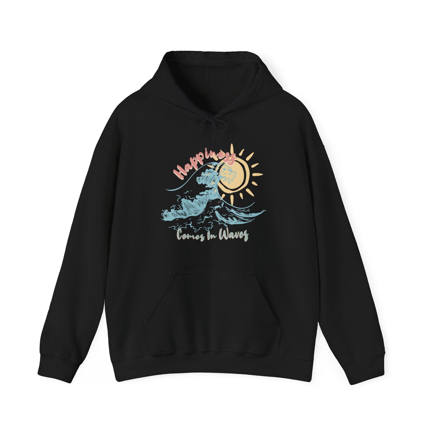 Happiness Comes In Waves Surfing Waves Sun Graphic Hoodie