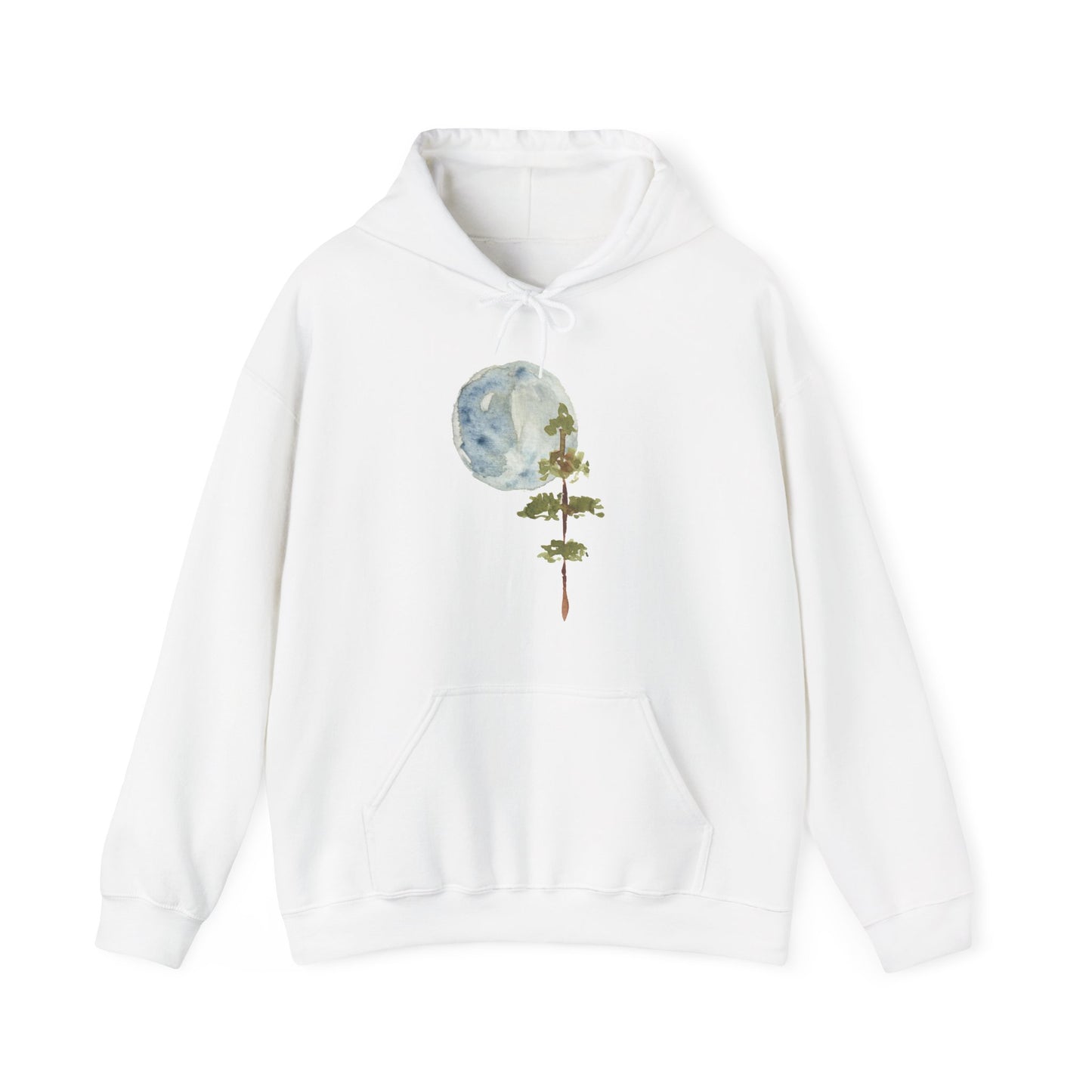 Watercolor Moon and Pine Tree Nature Graphic Unisex Hoodie