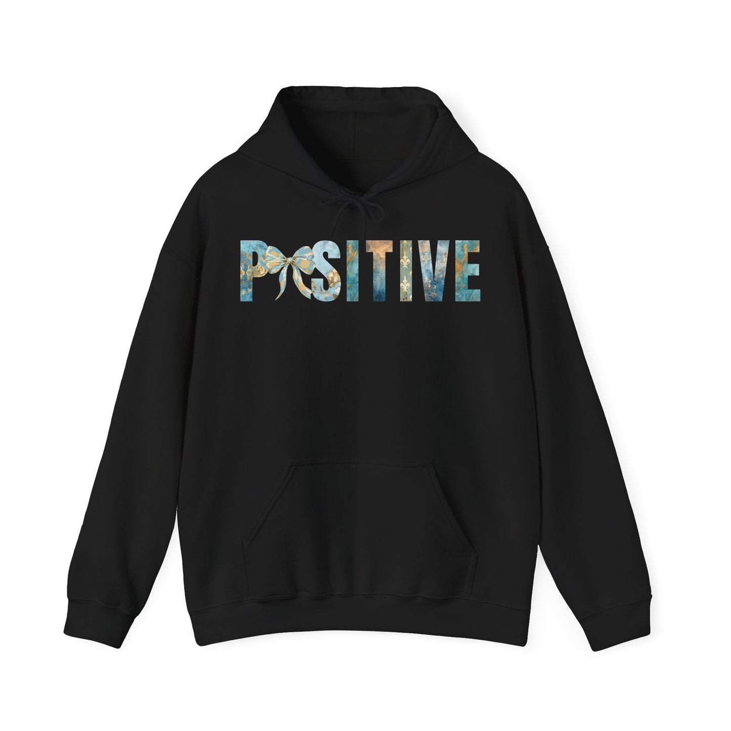 Positive Inspirational Coquette Bow Blue Golden Patterns Hoodie