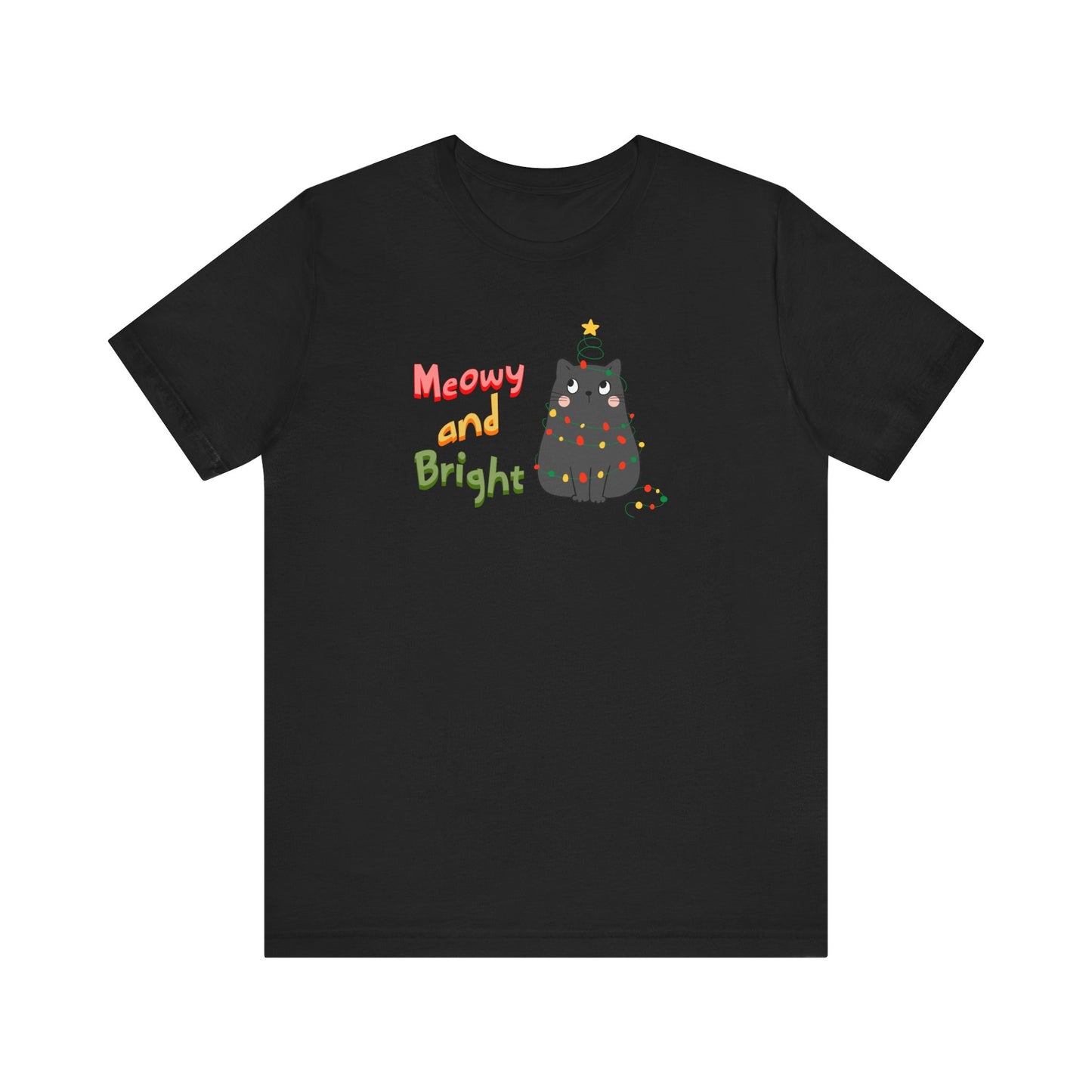 Meowy and Bright Cute Cat Wrapped in Christmas Lights T-shirt