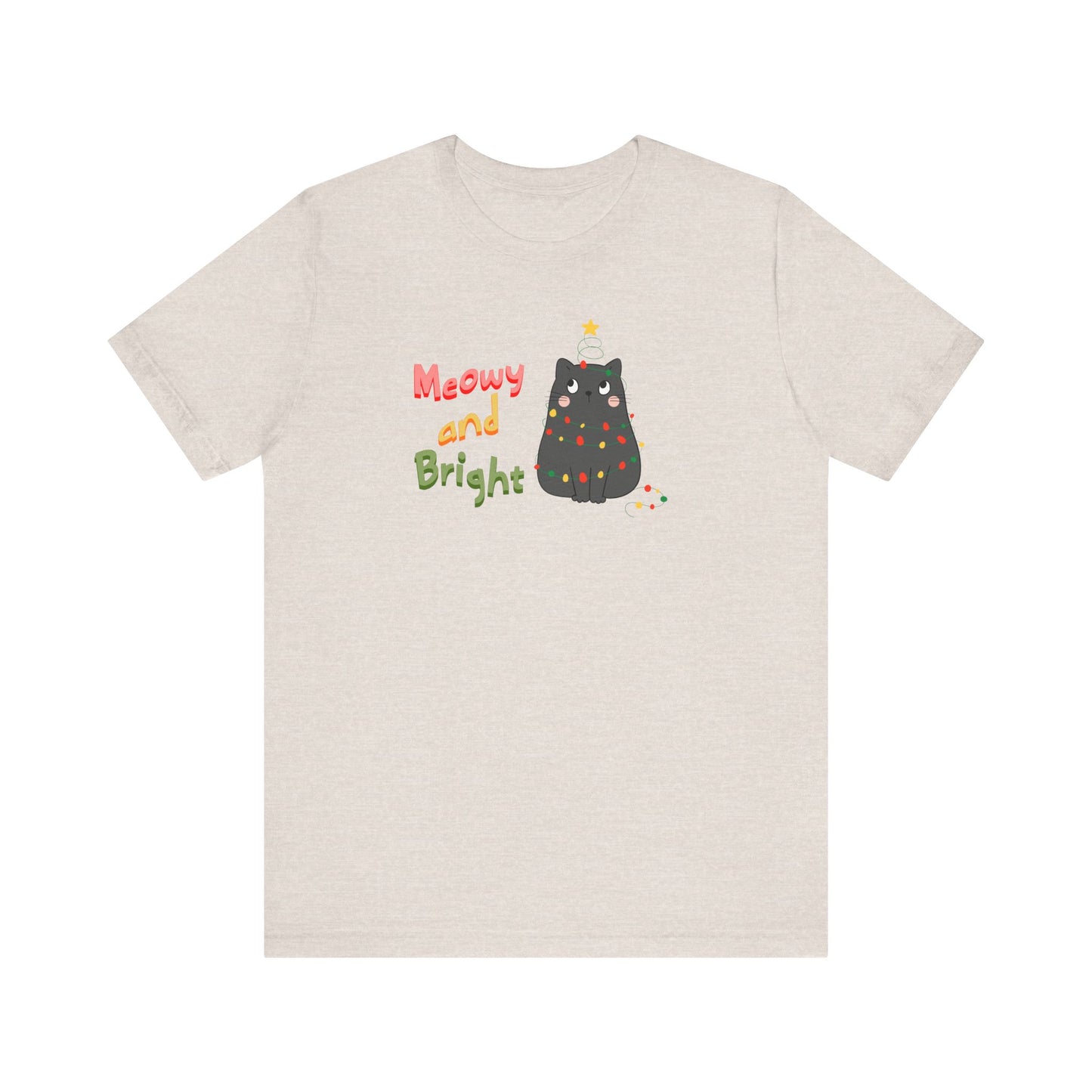 Meowy and Bright Cute Cat Wrapped in Christmas Lights T-shirt