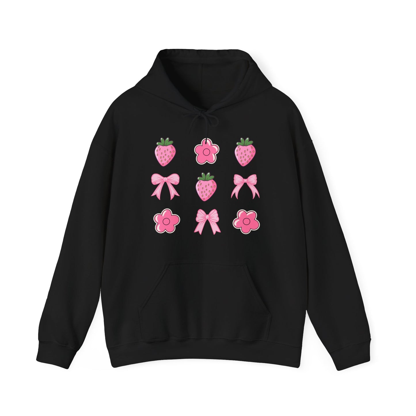 Pink Coquette Bows With Cute Flowers And Strawberries Graphic Hoodie