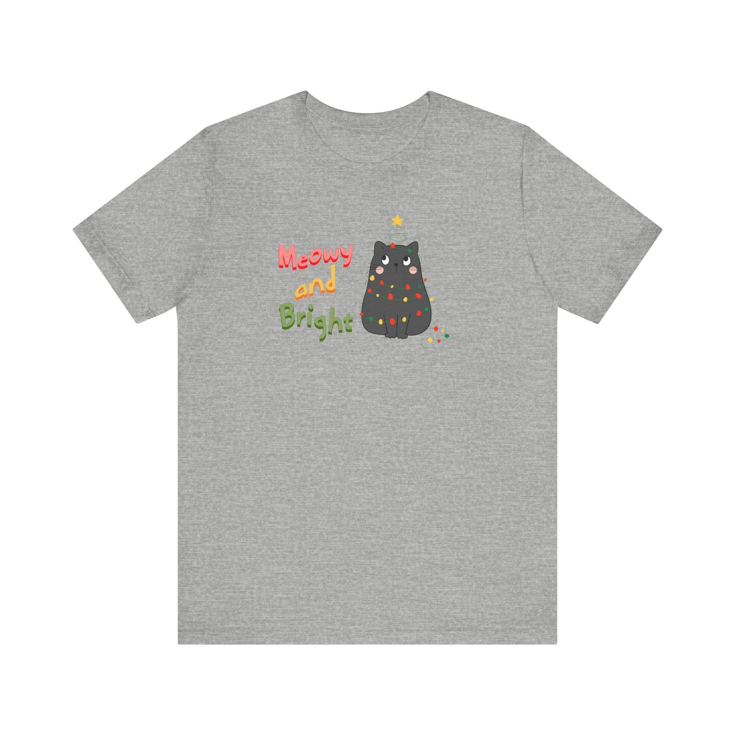 Meowy and Bright Cute Cat Wrapped in Christmas Lights T-shirt