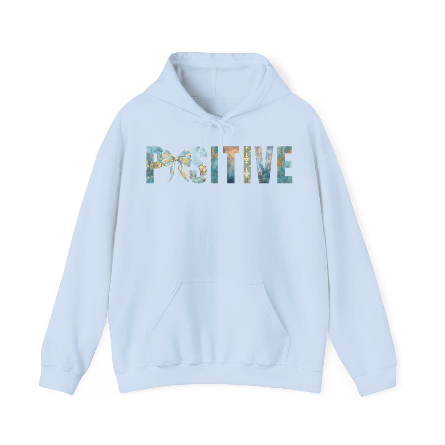 Positive Inspirational Coquette Bow Blue Golden Patterns Hoodie