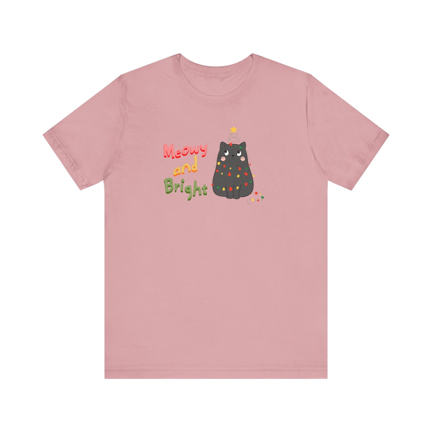Meowy and Bright Cute Cat Wrapped in Christmas Lights T-shirt