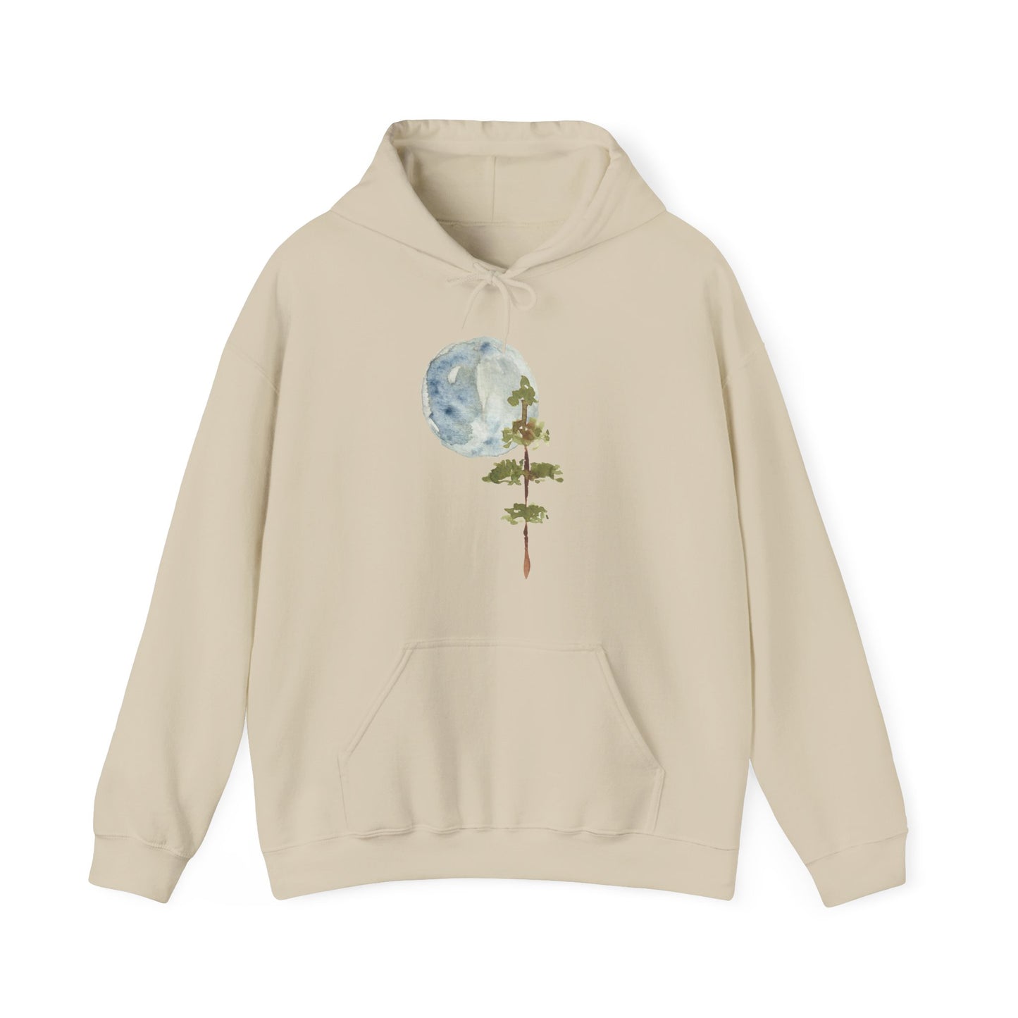 Watercolor Moon and Pine Tree Nature Graphic Unisex Hoodie