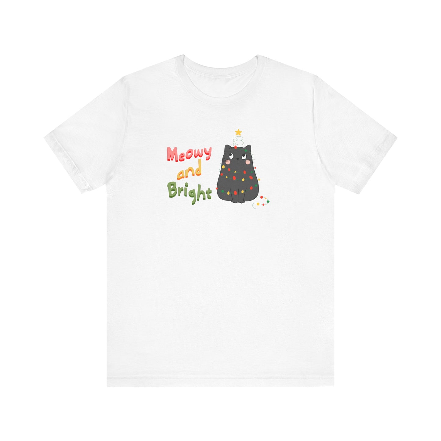 Meowy and Bright Cute Cat Wrapped in Christmas Lights T-shirt