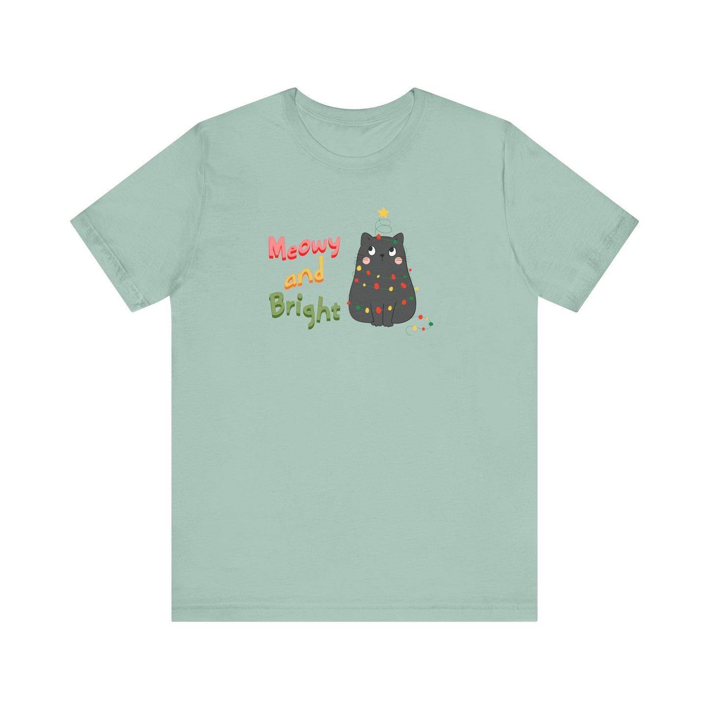 Meowy and Bright Cute Cat Wrapped in Christmas Lights T-shirt