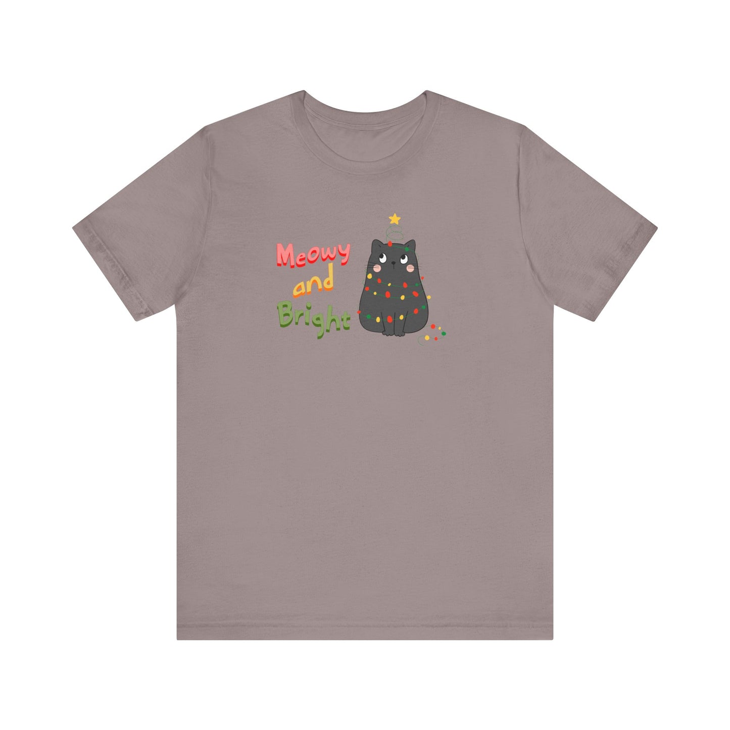 Meowy and Bright Cute Cat Wrapped in Christmas Lights T-shirt