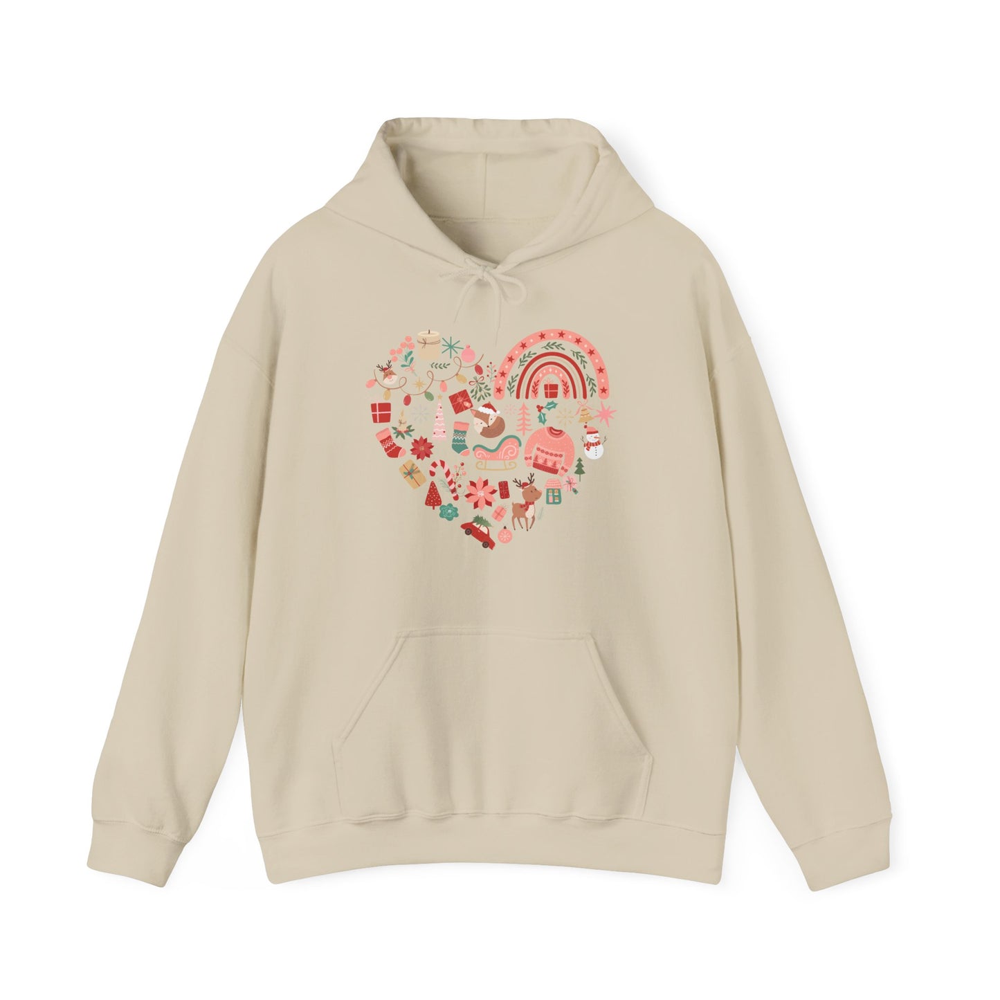 Christmas Graphics Pink Heart Shape Hoodie