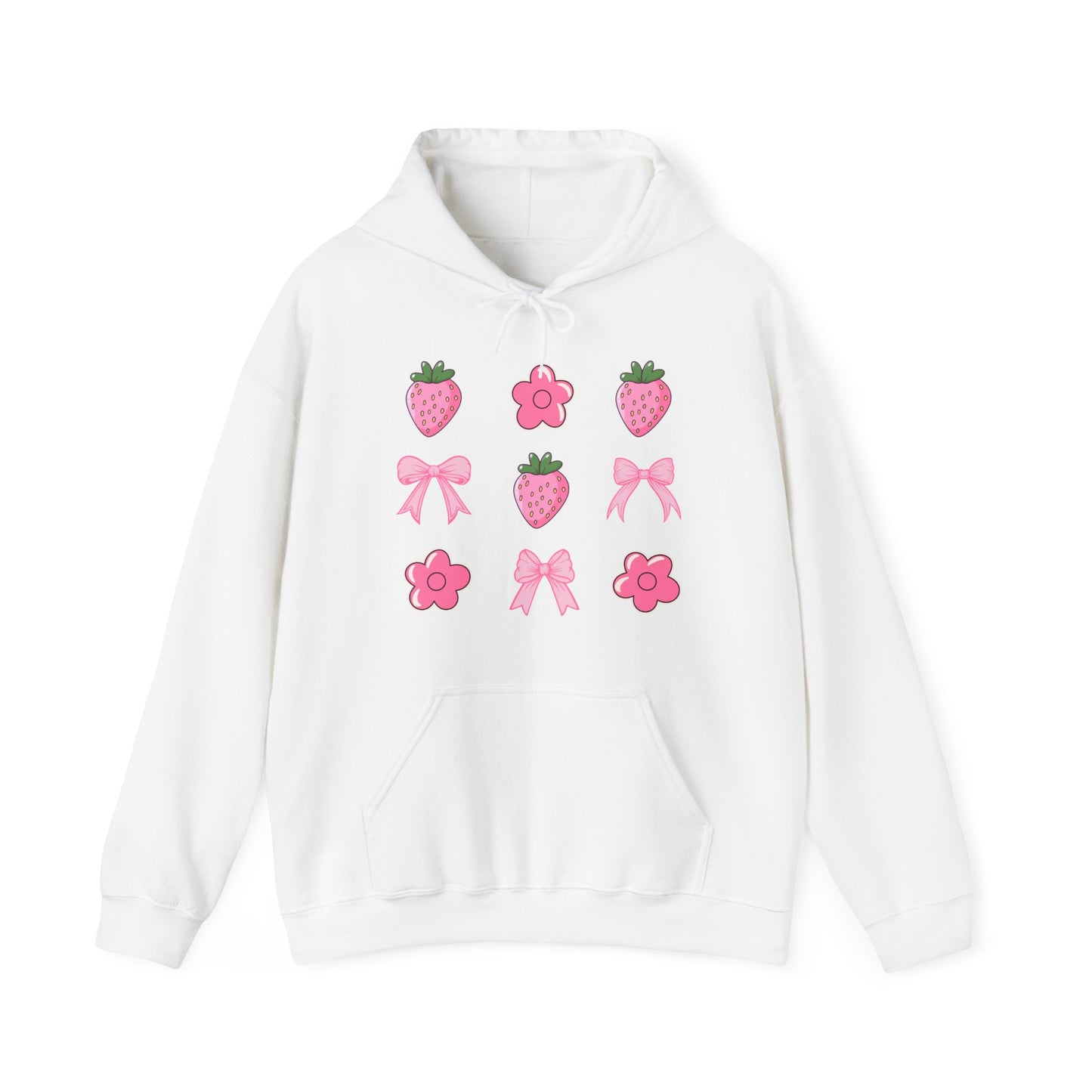 Pink Coquette Bows With Cute Flowers And Strawberries Graphic Hoodie