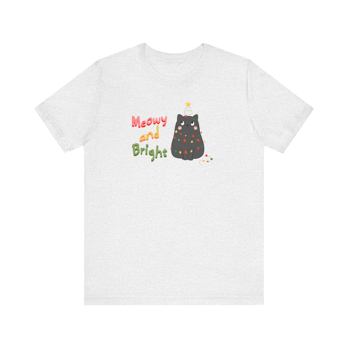 Meowy and Bright Cute Cat Wrapped in Christmas Lights T-shirt