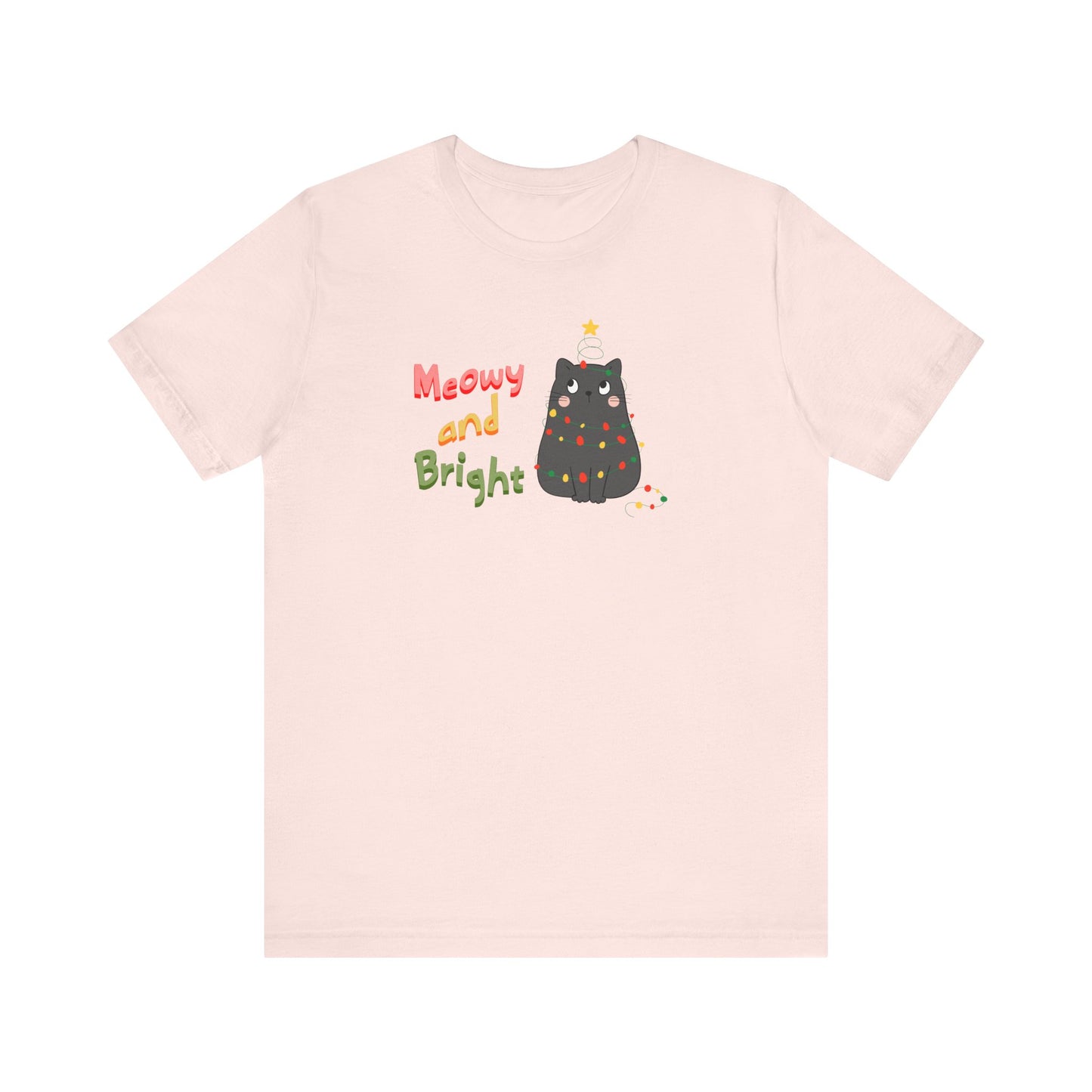 Meowy and Bright Cute Cat Wrapped in Christmas Lights T-shirt