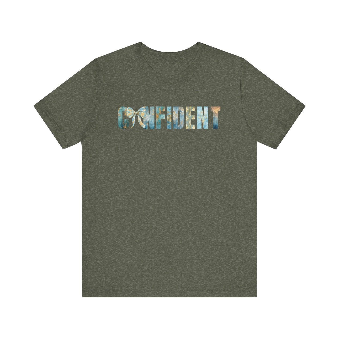 Confident With Blue and Golden Coquette Bow T-shirt