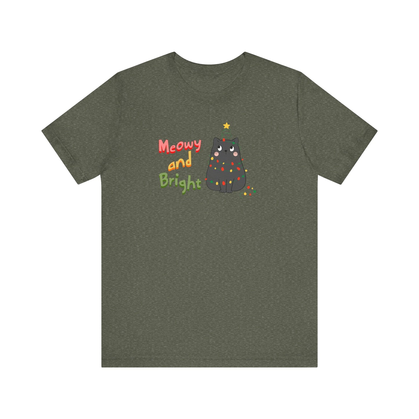 Meowy and Bright Cute Cat Wrapped in Christmas Lights T-shirt