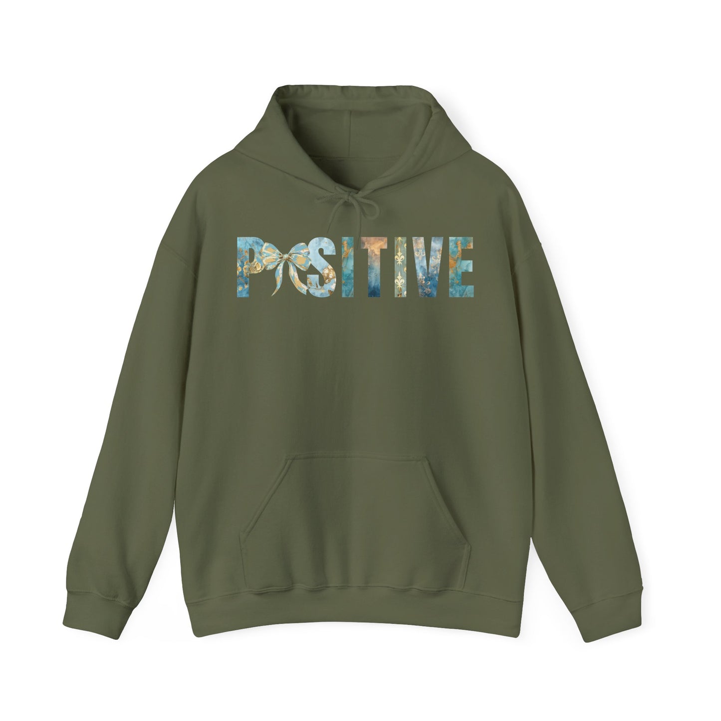 Positive Inspirational Coquette Bow Blue Golden Patterns Hoodie