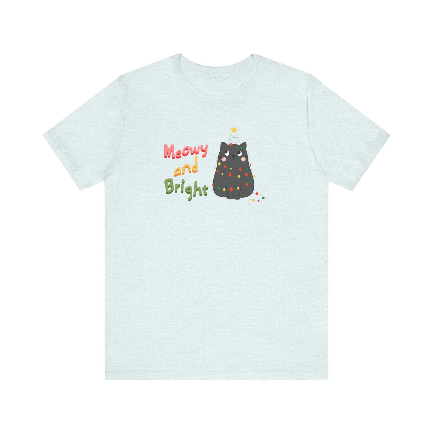 Meowy and Bright Cute Cat Wrapped in Christmas Lights T-shirt