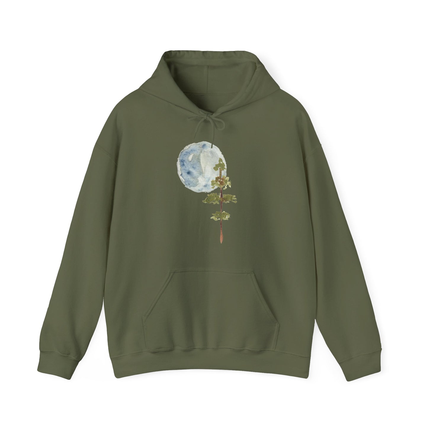 Watercolor Moon and Pine Tree Nature Graphic Unisex Hoodie