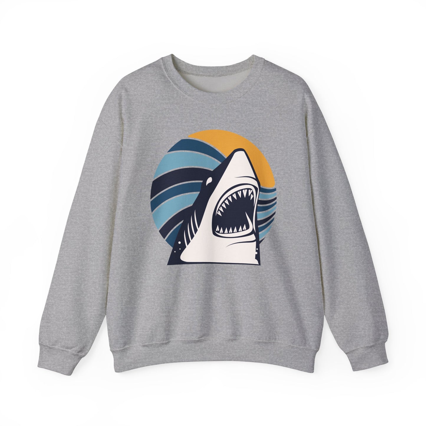 Shark Graphic and Ocean Waves With Sunset Sweatshirt