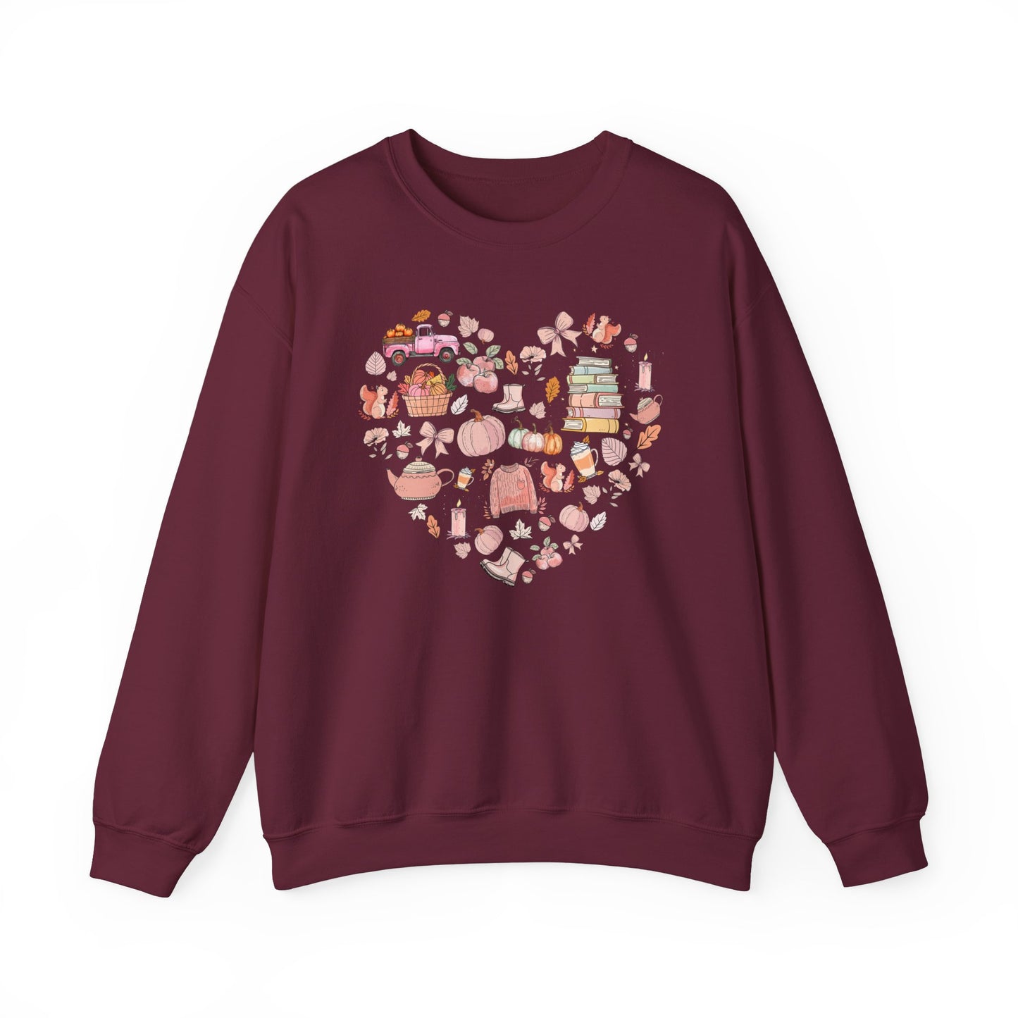 Pink Cute Fall Graphics In Heart Shape Sweatshirt