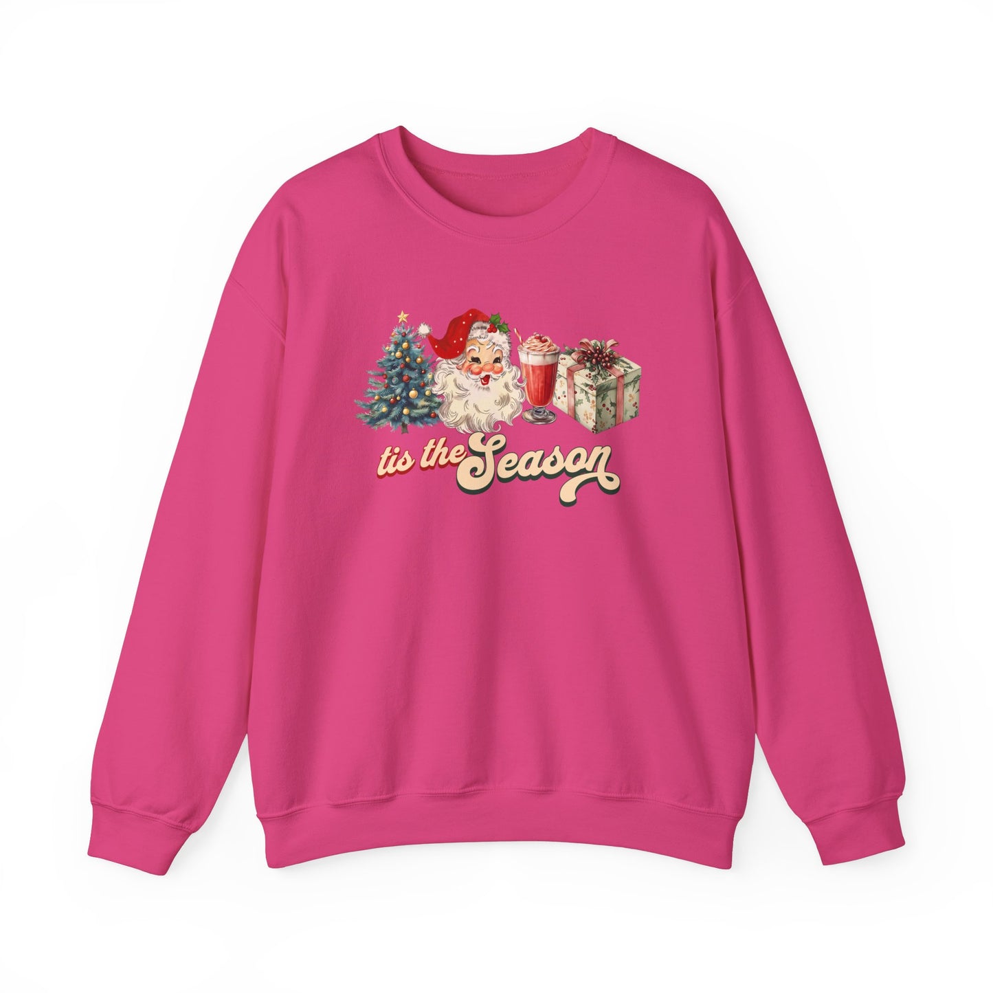 Tis The Season Christmas Tree Cute Santa And Gift Graphic Sweatshirt