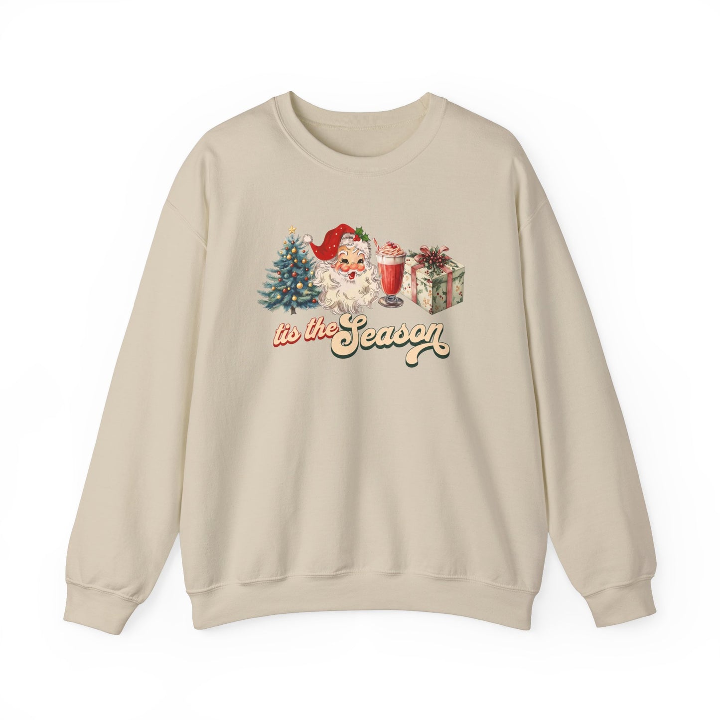 Tis The Season Christmas Tree Cute Santa And Gift Graphic Sweatshirt