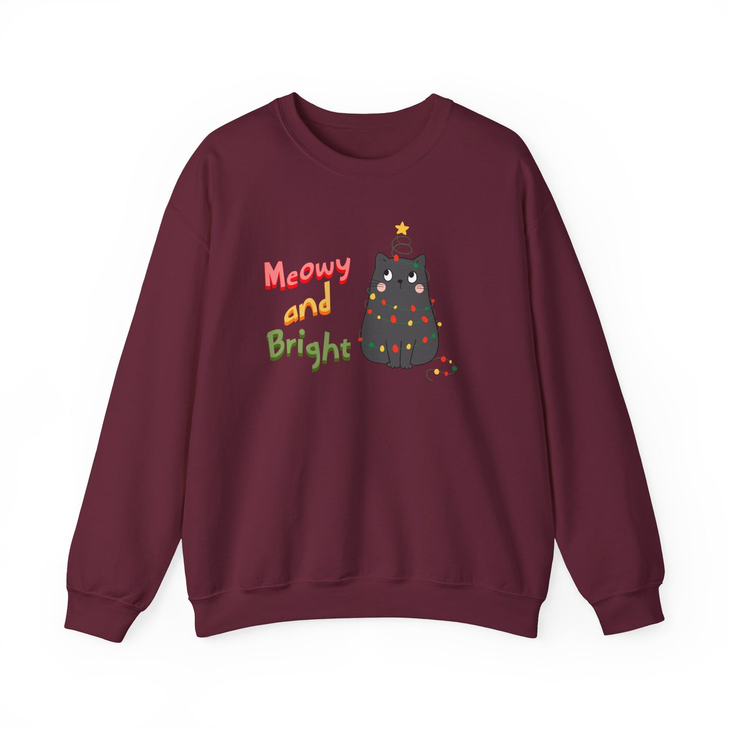 Meowy and Bright Adorable Cat Wrapped in Christmas Lights Sweatshirt