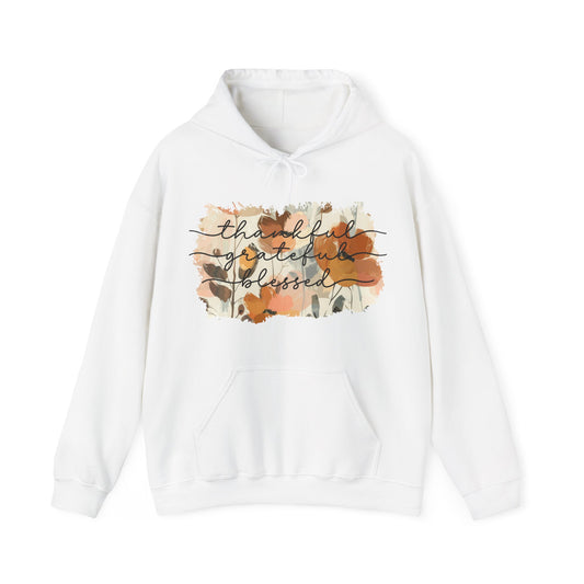 Thankful Grateful Blessed Watercolor Floral Hoodie