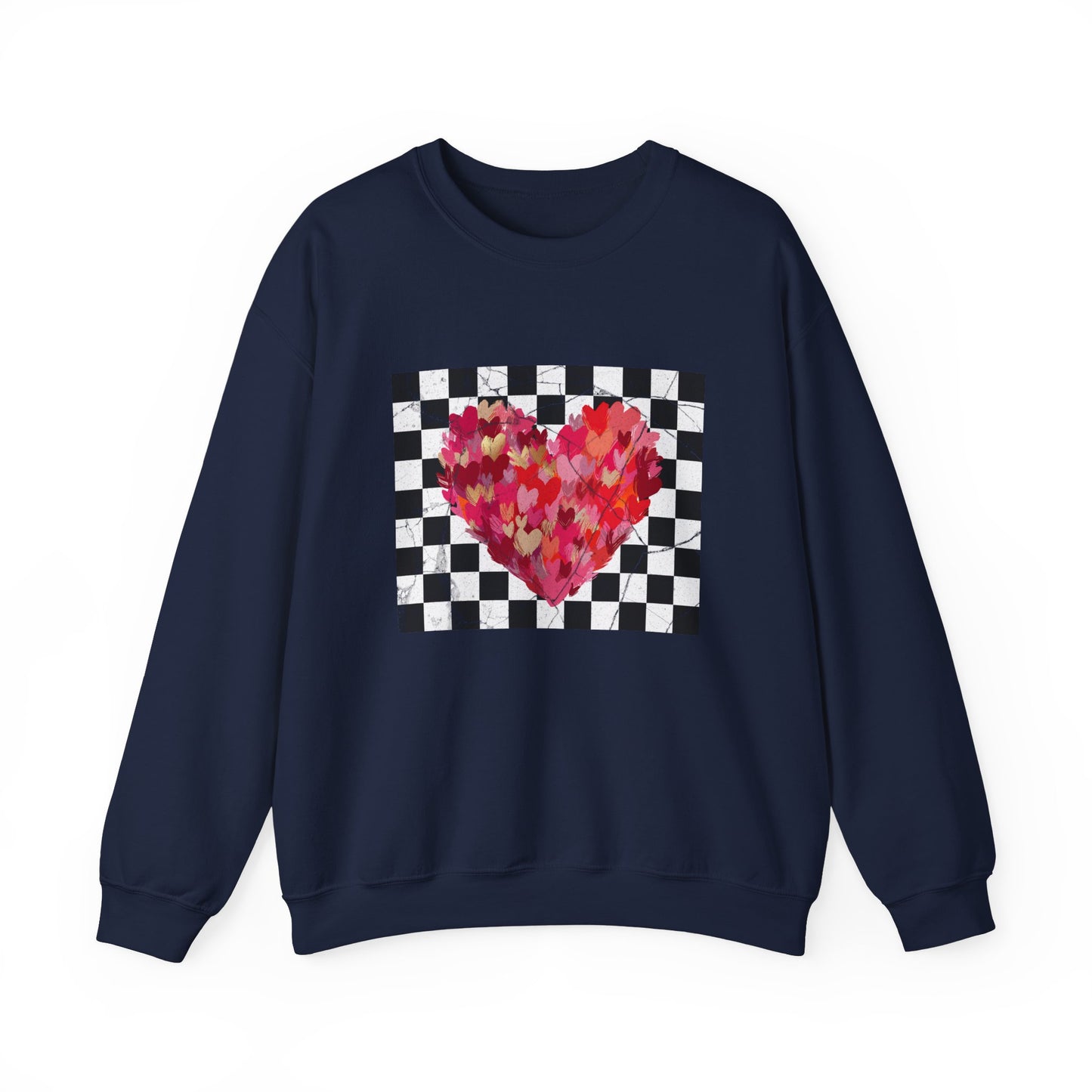 Retro Checkered Brushstroke Hearts Sweatshirt