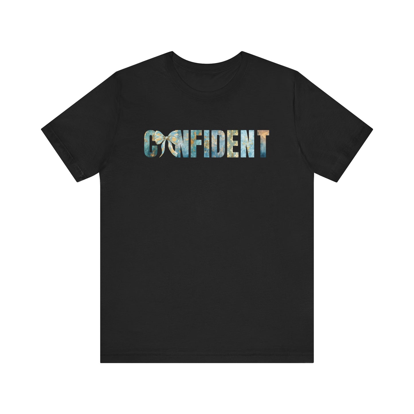 Confident With Blue and Golden Coquette Bow T-shirt