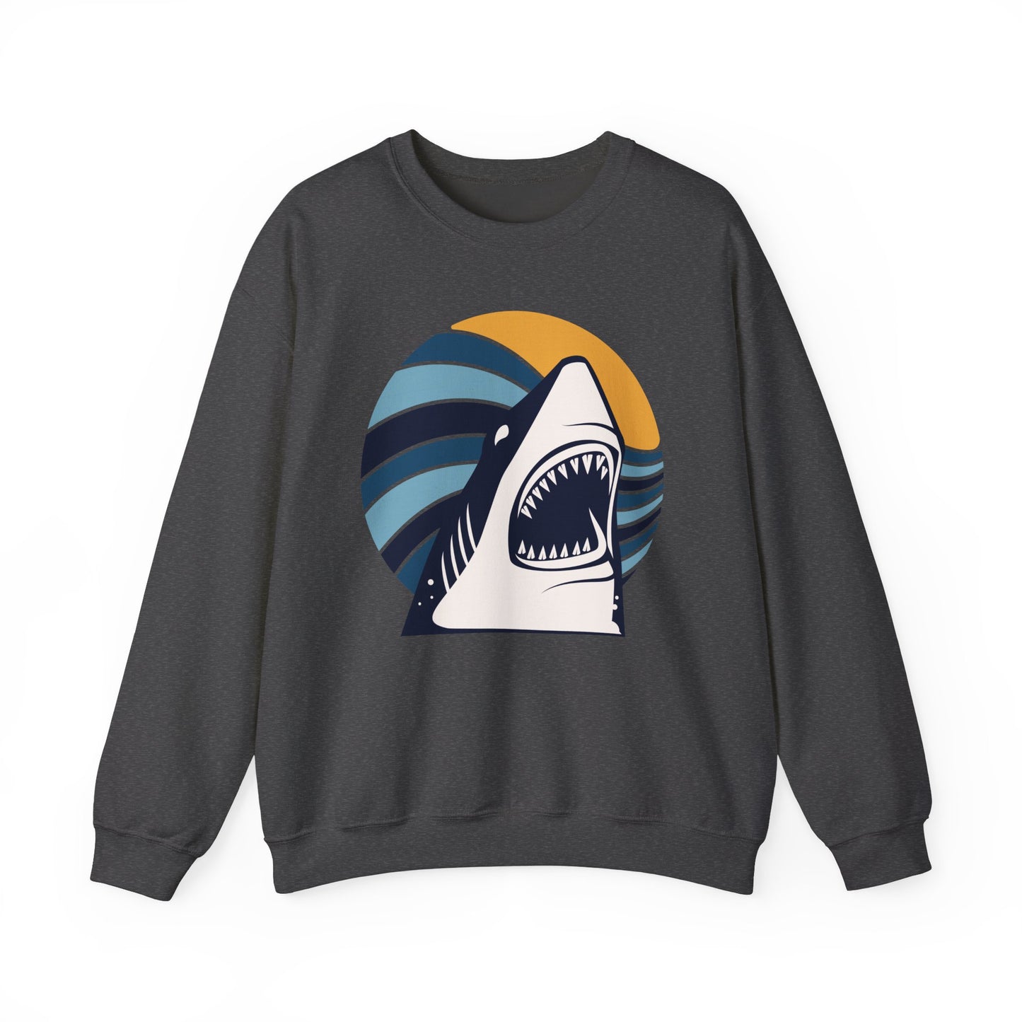 Shark Graphic and Ocean Waves With Sunset Sweatshirt