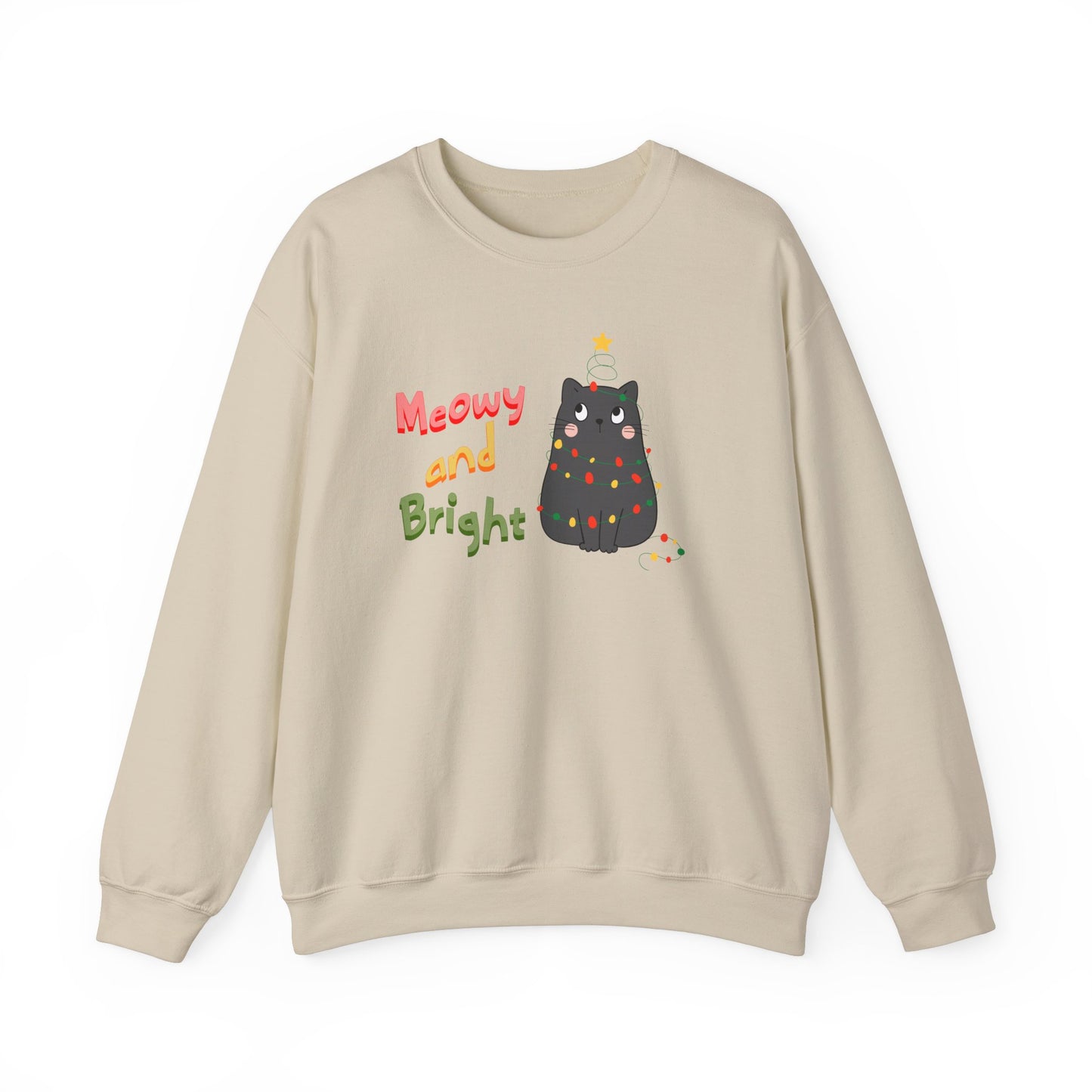 Meowy and Bright Adorable Cat Wrapped in Christmas Lights Sweatshirt