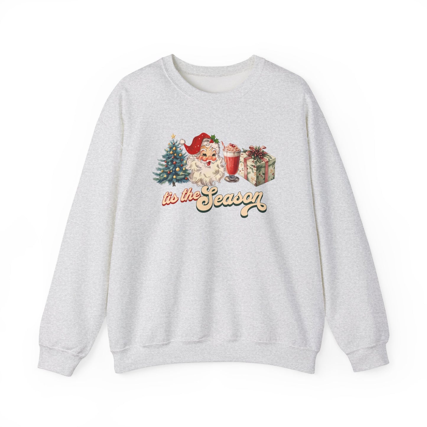 Tis The Season Christmas Tree Cute Santa And Gift Graphic Sweatshirt