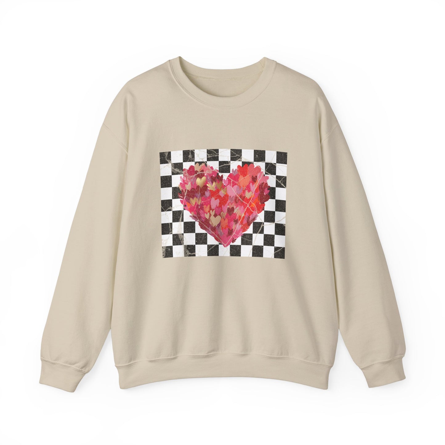 Retro Checkered Brushstroke Hearts Sweatshirt