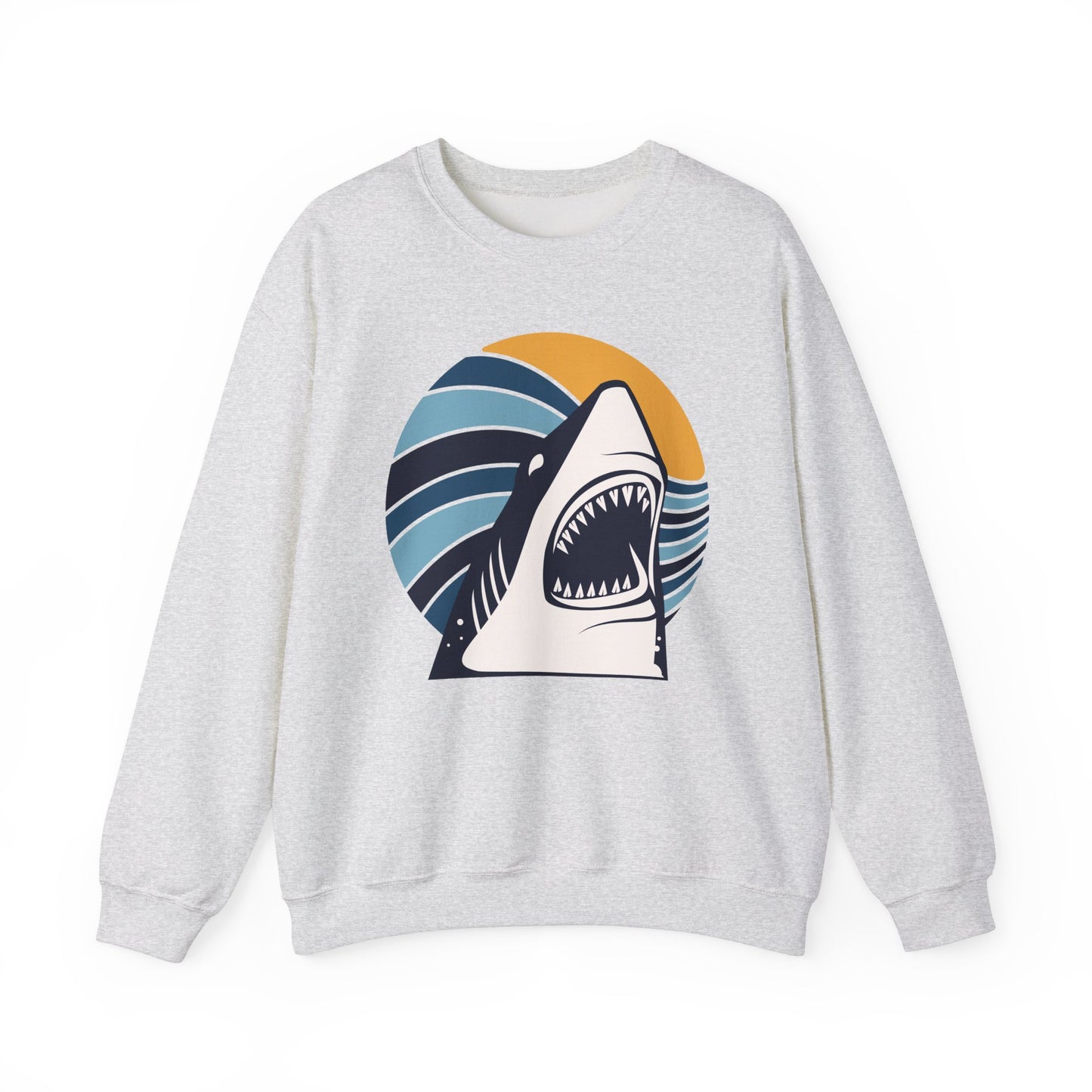 Shark Graphic and Ocean Waves With Sunset Sweatshirt