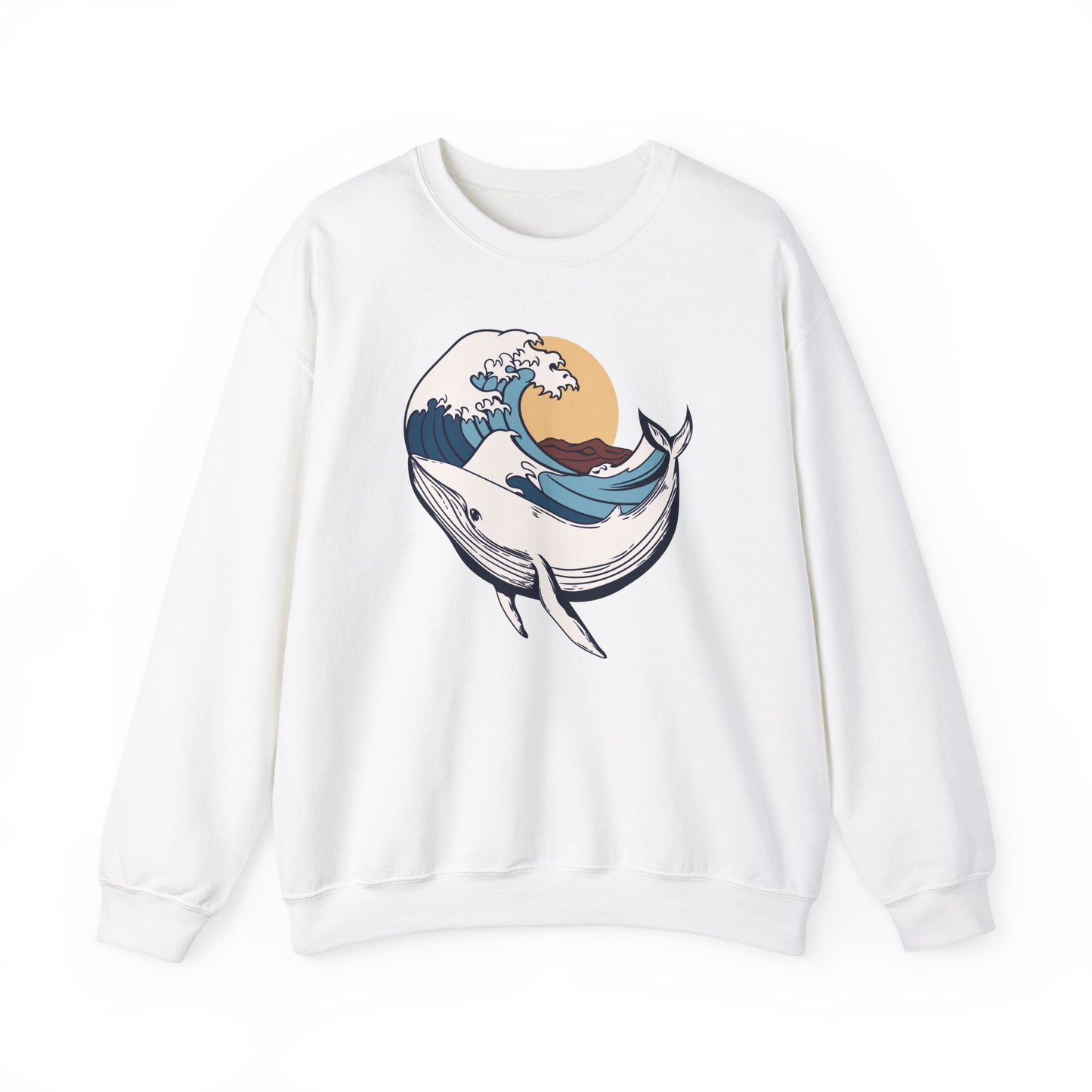 Whale and Ocean Waves With Sun Graphic Sweatshirt