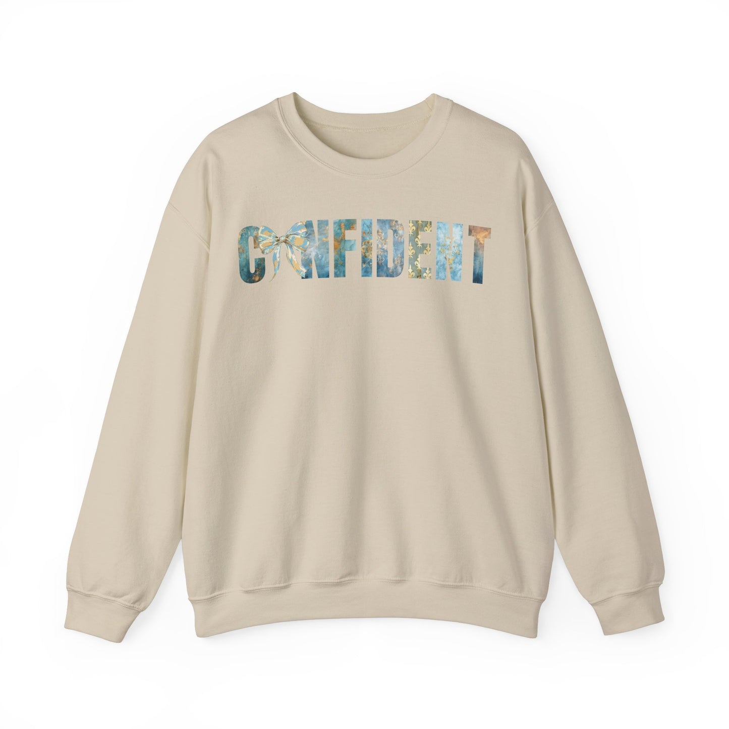 Confident With Blue and Golden Coquette Bow Sweatshirt