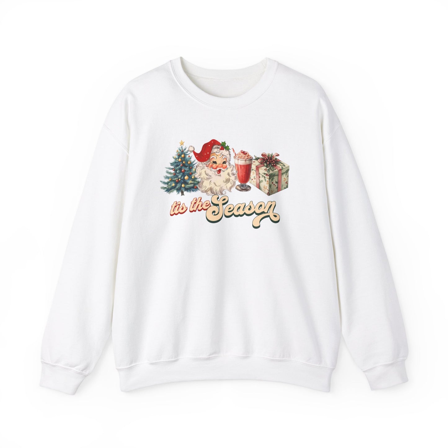 Tis The Season Christmas Tree Cute Santa And Gift Graphic Sweatshirt