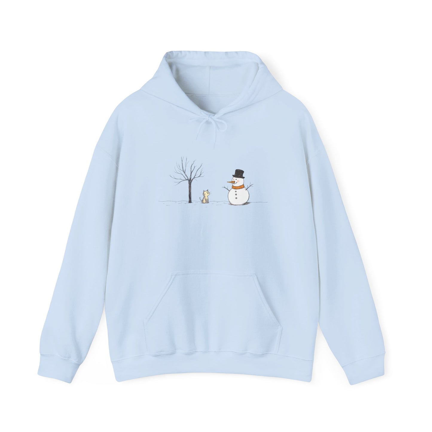 Snowman Tree And Cat Graphic Hoodie