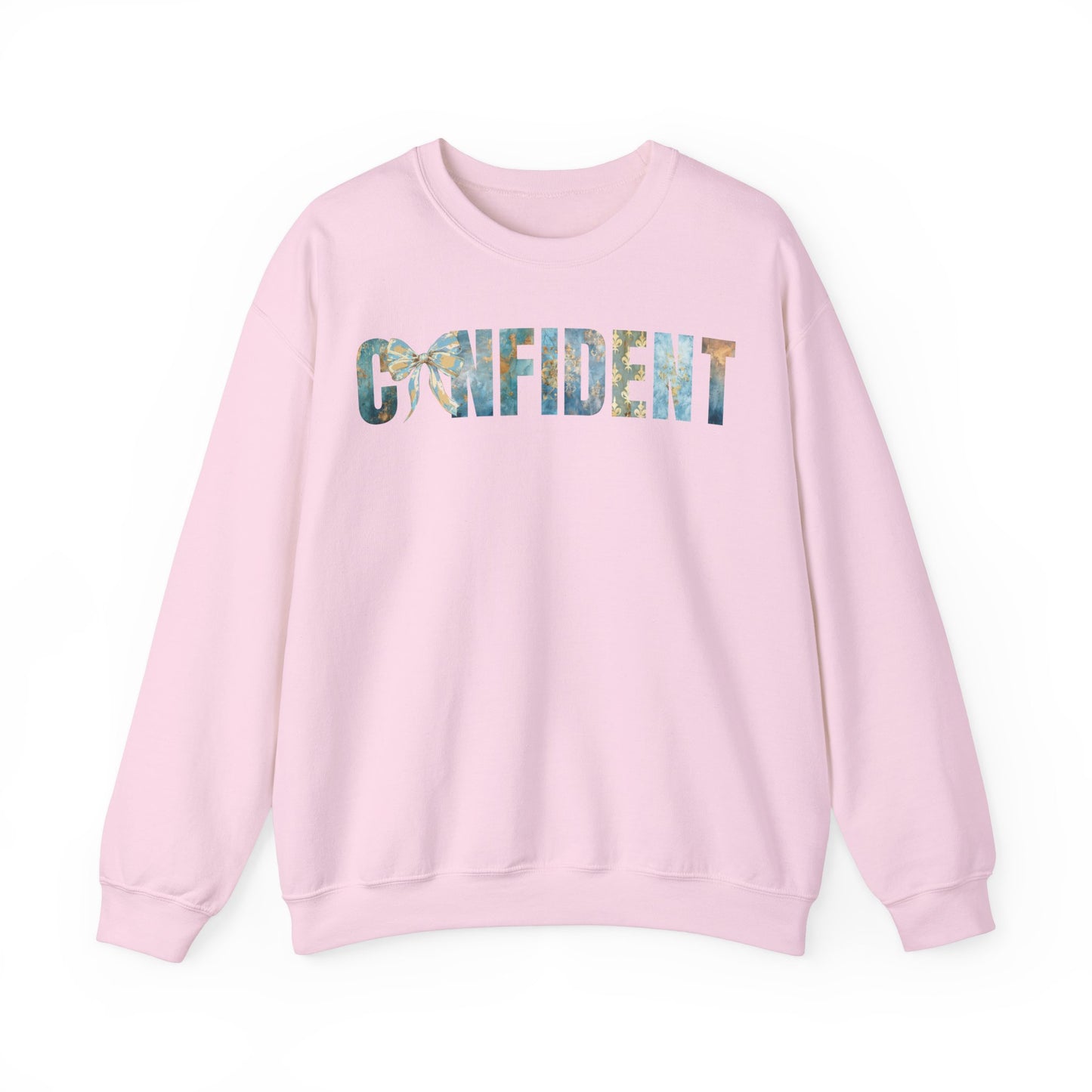 Confident With Blue and Golden Coquette Bow Sweatshirt