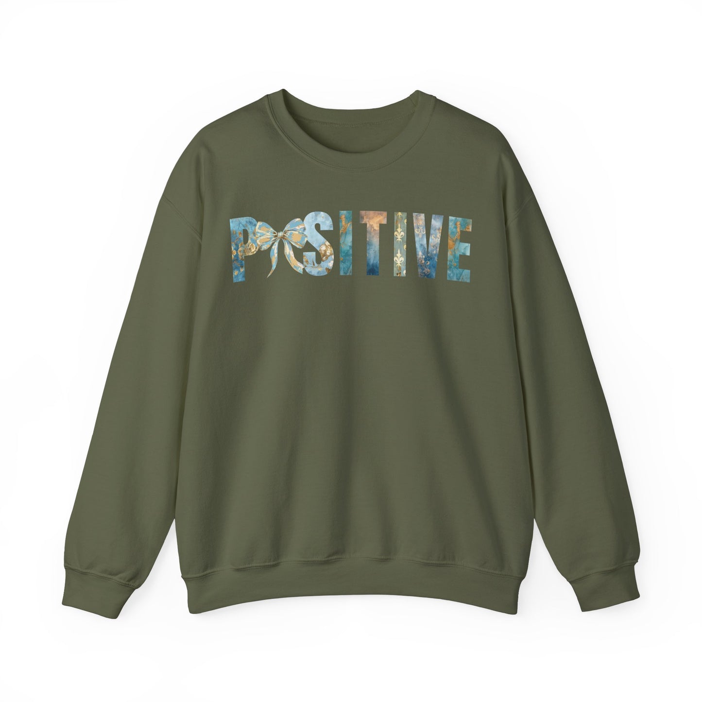 Positive Inspirational Coquette Bow Blue Golden Patterns Sweatshirt