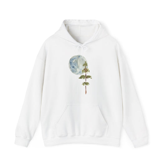 Watercolor Moon and Pine Tree Nature Graphic Unisex Hoodie