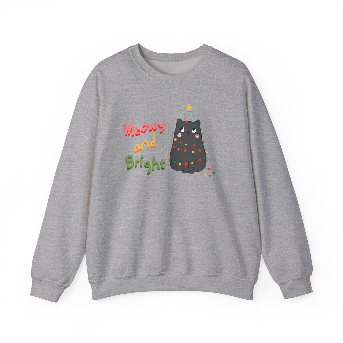 Meowy and Bright Adorable Cat Wrapped in Christmas Lights Sweatshirt