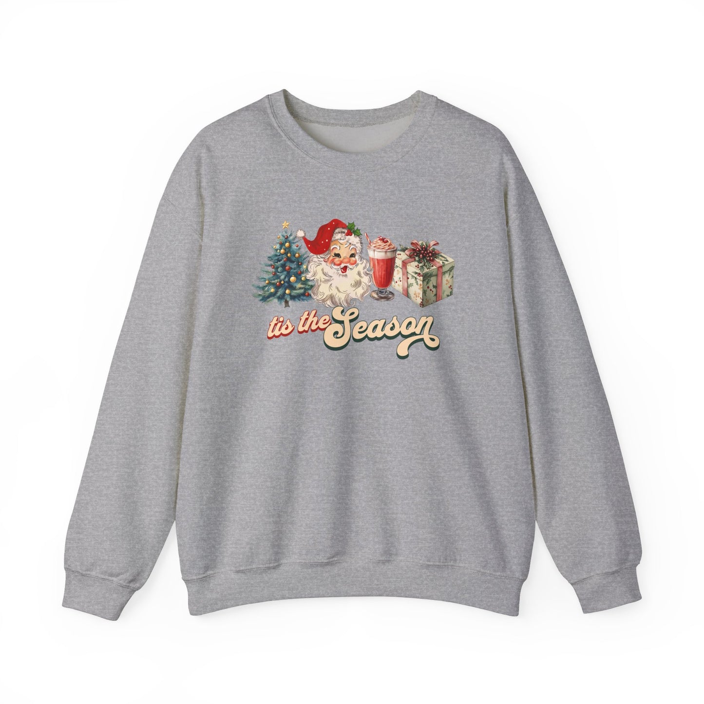 Tis The Season Christmas Tree Cute Santa And Gift Graphic Sweatshirt