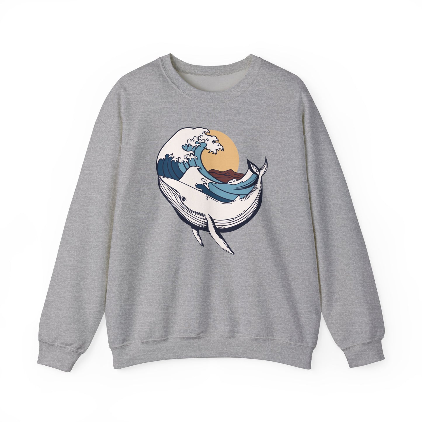 Whale and Ocean Waves With Sun Graphic Sweatshirt