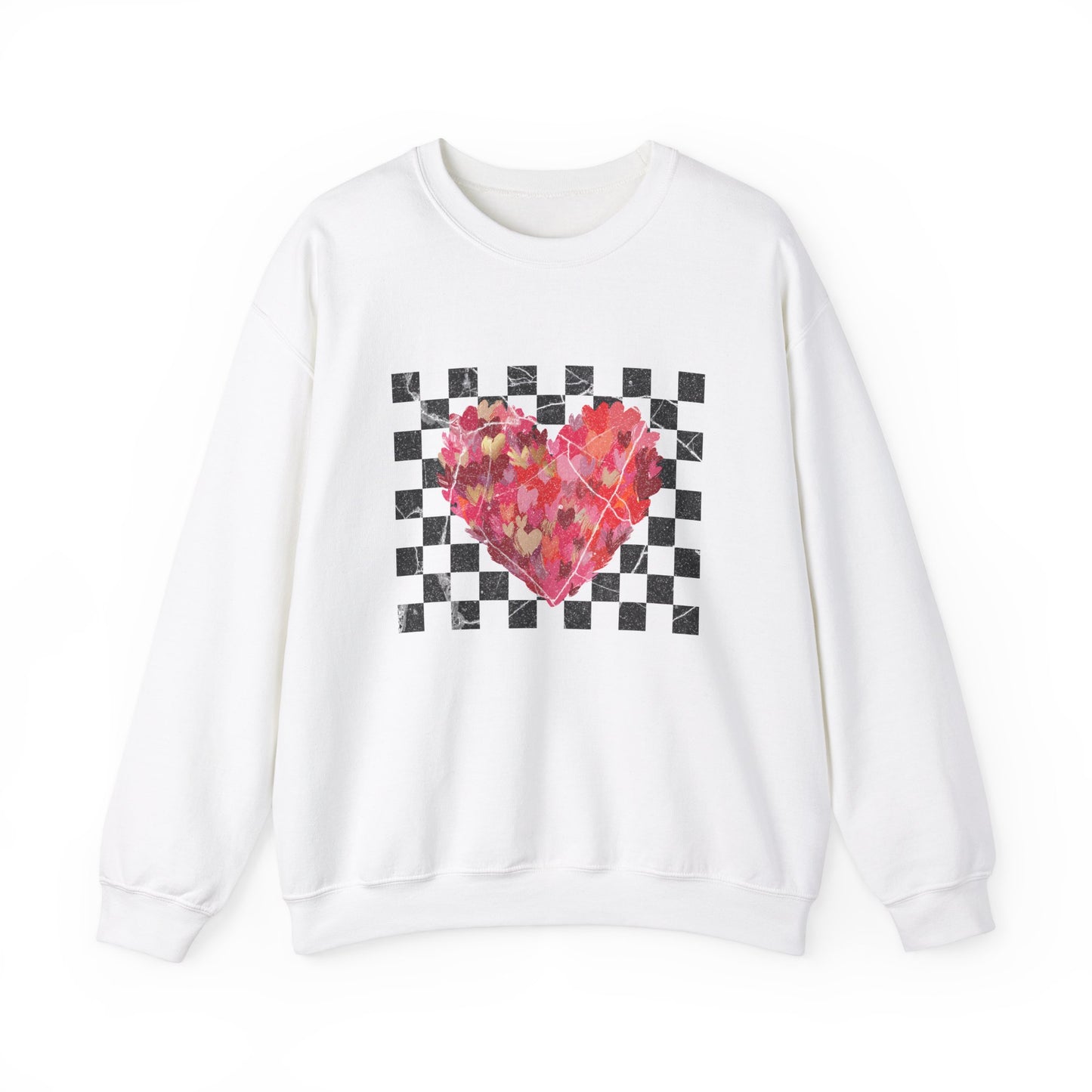 Retro Checkered Brushstroke Hearts Sweatshirt